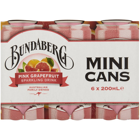 Bundaberg Pink Grapefruit Sparkling Drink 200ml X6 Pack