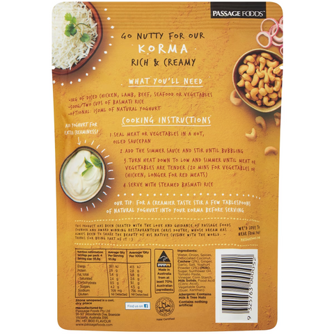 Passage To India Simmer Sauce Curry Korma 375G