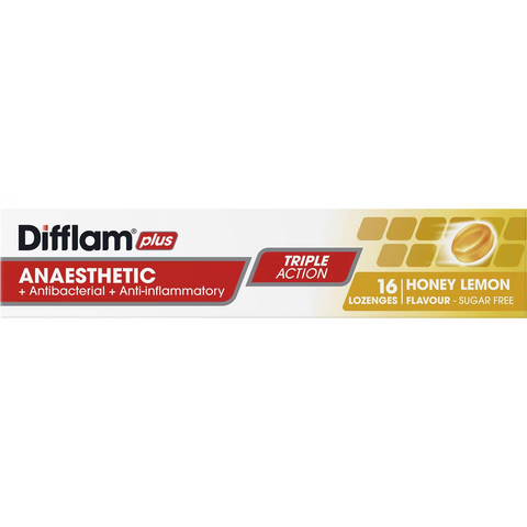 Difflam Plus Sore Throat Lozenges Honey Anaesthetic 16 Pack