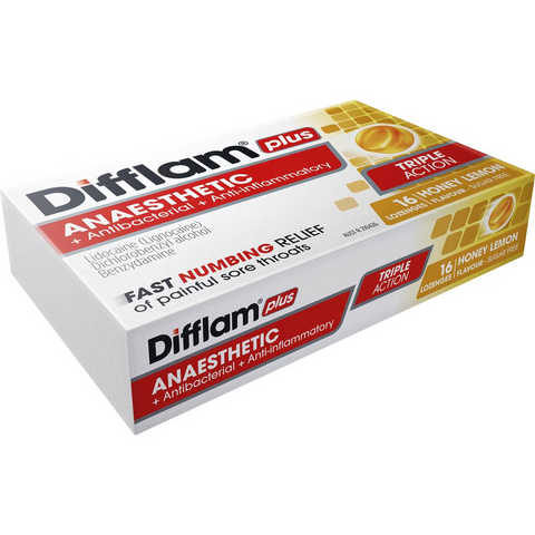 Difflam Plus Sore Throat Lozenges Honey Anaesthetic 16 Pack