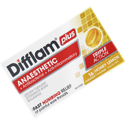 Difflam Plus Sore Throat Lozenges Honey Anaesthetic 16 Pack