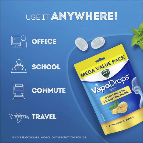 Vicks Vapodrops Throat Lozenges Butter Menthol 42 Pack