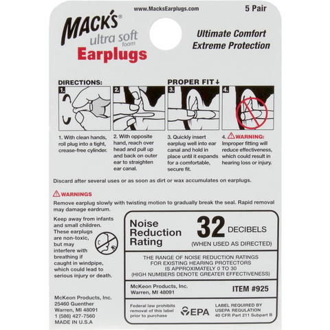 Mack's Ear Plugs Ultra Foam 5 Pack